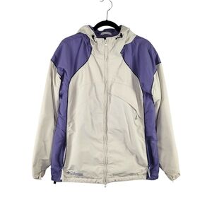 Columbia Women's Size L Hooded Midweight Full-Zip Rain Jacket Purple & Off White